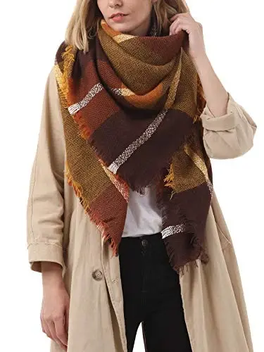 American Trends Womens Fall Winter Scarf Plaid Tassel Soft Warm Blanket Scarves Womens Shawl Wraps - 1