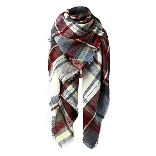 American Trends Womens Fall Winter Scarf Plaid Tassel Soft Warm Blanket Scarves Womens Shawl Wraps 