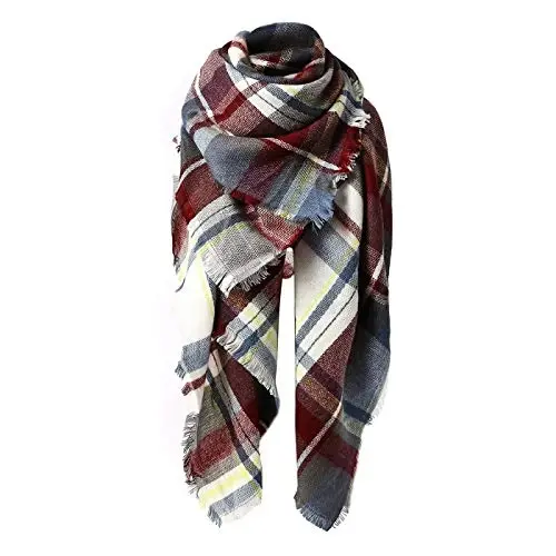 American Trends Womens Fall Winter Scarf Plaid Tassel Soft Warm Blanket Scarves Womens Shawl Wraps - AMERICAN