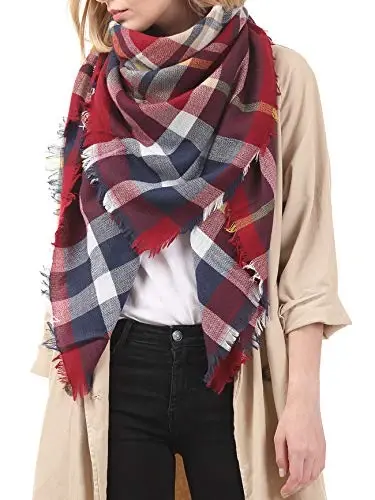 American Trends Womens Fall Winter Scarf Plaid Tassel Soft Warm Blanket Scarves Womens Shawl Wraps - AMERICAN (1)