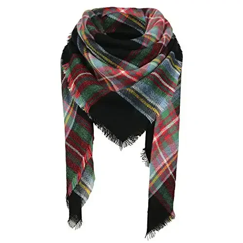 American Trends Womens Fall Winter Scarf Plaid Tassel Soft Warm Blanket Scarves Womens Shawl Wraps - AMERICAN