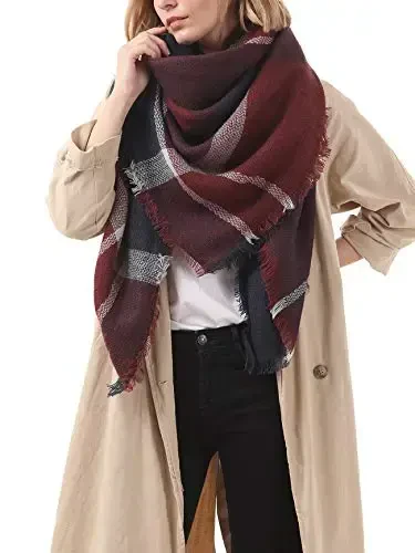American Trends Womens Fall Winter Scarf Plaid Tassel Soft Warm Blanket Scarves Womens Shawl Wraps - 3