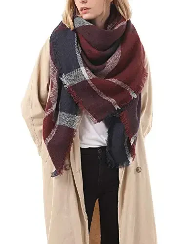 American Trends Womens Fall Winter Scarf Plaid Tassel Soft Warm Blanket Scarves Womens Shawl Wraps - AMERICAN (1)