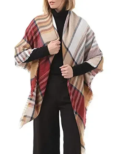 American Trends Womens Fall Winter Scarf Plaid Tassel Soft Warm Blanket Scarves Womens Shawl Wraps - 4