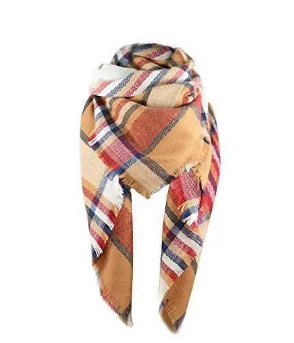 American Trends Womens Fall Winter Scarf Plaid Tassel Soft Warm Blanket Scarves Womens Shawl Wraps - AMERICAN