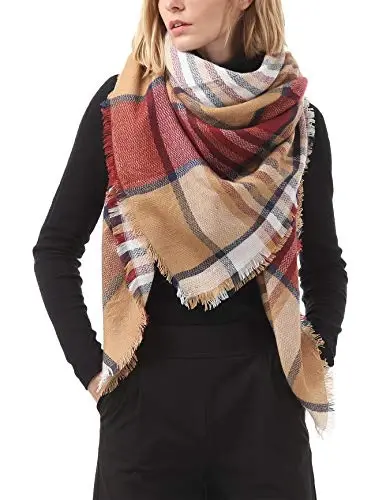 American Trends Womens Fall Winter Scarf Plaid Tassel Soft Warm Blanket Scarves Womens Shawl Wraps - AMERICAN (1)