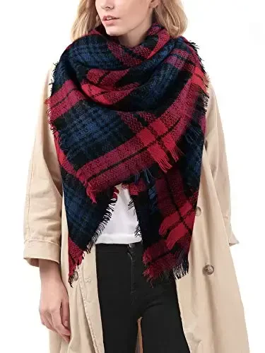 American Trends Womens Fall Winter Scarf Plaid Tassel Soft Warm Blanket Scarves Womens Shawl Wraps - AMERICAN (1)