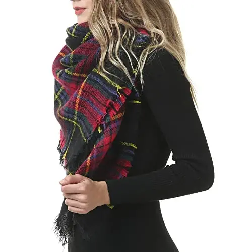 American Trends Womens Fall Winter Scarf Plaid Tassel Soft Warm Blanket Scarves Womens Shawl Wraps - 4