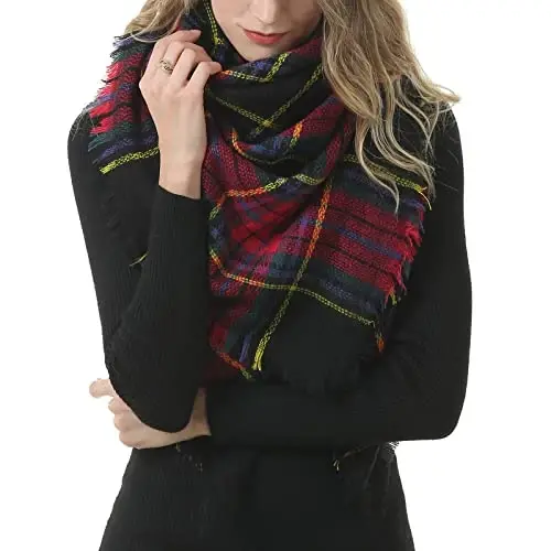 American Trends Womens Fall Winter Scarf Plaid Tassel Soft Warm Blanket Scarves Womens Shawl Wraps - AMERICAN (1)