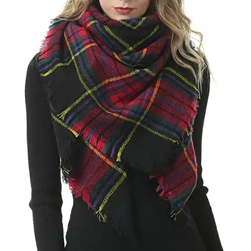 American Trends Womens Fall Winter Scarf Plaid Tassel Soft Warm Blanket Scarves Womens Shawl Wraps - AMERICAN
