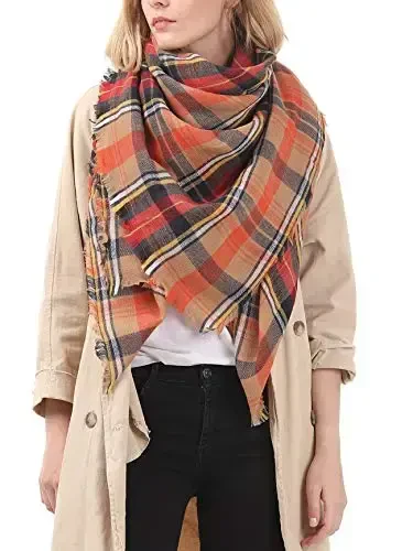 American Trends Womens Fall Winter Scarf Plaid Tassel Soft Warm Blanket Scarves Womens Shawl Wraps - 2