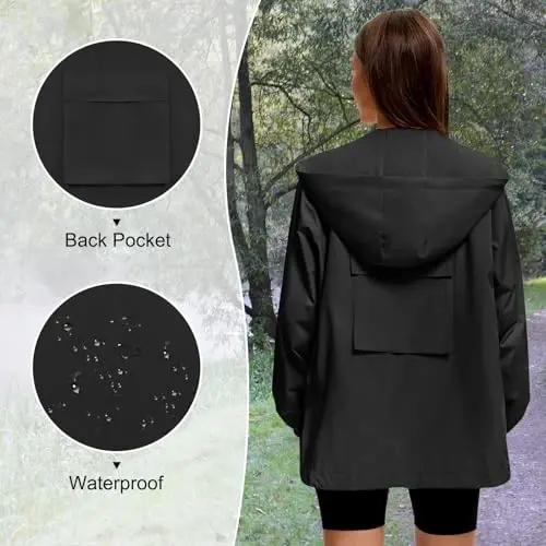 American Trends Women Rain Jacket with Hood Lightweight Rain Coats for Women Trench Waterproof Windbreaker With Back Pockets - 3