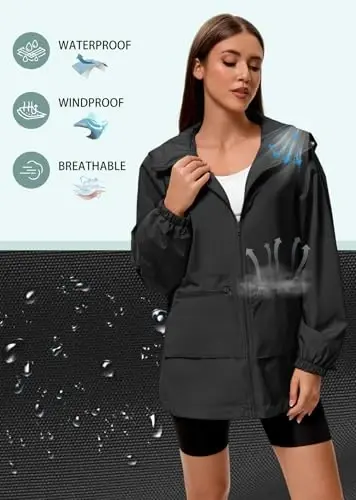 American Trends Women Rain Jacket with Hood Lightweight Rain Coats for Women Trench Waterproof Windbreaker With Back Pockets - 5
