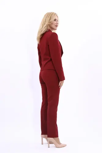 Amerikan Yaka Kısa Klasik Ceket & Dar Paça Pantolon-Bordo - Bordo - 5