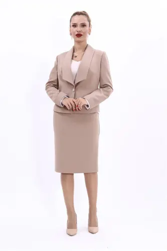 Amerikan Yaka Kısa Klasik Ceket & Düz Dar Etek-Taş-Taş - 5