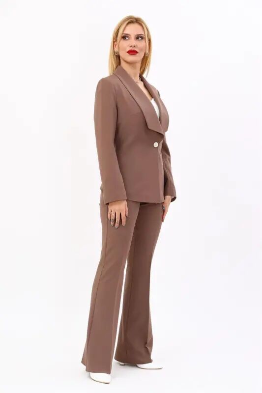 Amerikan Yaka Klasik Ceket & İspanyol Paça Pantolon-Kahve - Kahve - 3