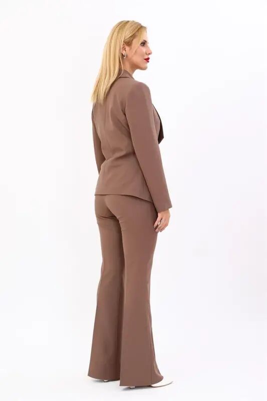 Amerikan Yaka Klasik Ceket & İspanyol Paça Pantolon-Kahve - Kahve - 4
