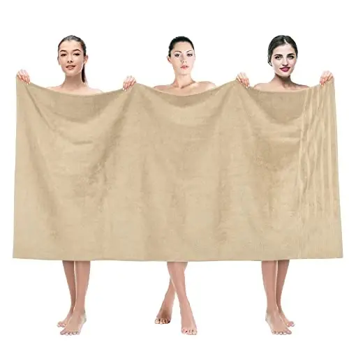 American Soft Linen 35x70 Jumbo Large Bath Towel, 600 GSM 100% Cotton Turkish Bath Sheet, Oversized Luxury Bath Towel for Bathroom Beach and Pool, Beige - 1