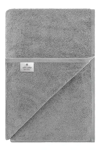 American Soft Linen Oversized Bath Sheet 40x80 Extra Large for Bathroom, 600 GSM 100% Cotton Turkish Jumbo Bathsheet Towels for Adults, Light Grey Bath Sheet - 6