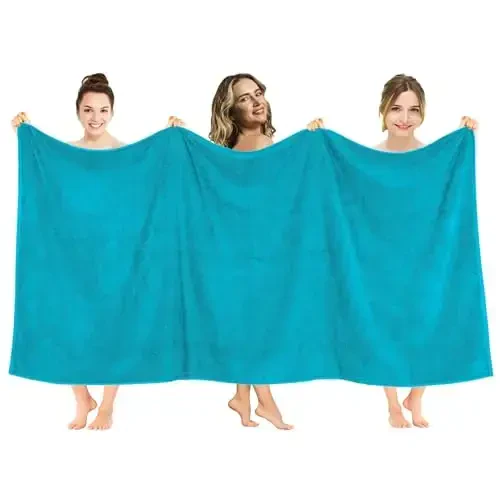 American Soft Linen Oversized Bath Sheet 40x80 Extra Large for Bathroom, 600 GSM 100% Cotton Turkish Jumbo Bathsheet Towels for Adults, Aqua Blue Bath Sheet - AMERICAN SOFT LINEN
