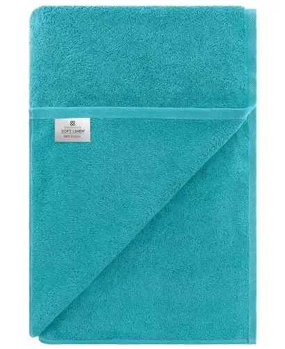 American Soft Linen Oversized Bath Sheet 40x80 Extra Large for Bathroom, 600 GSM 100% Cotton Turkish Jumbo Bathsheet Towels for Adults, Aqua Blue Bath Sheet - 6
