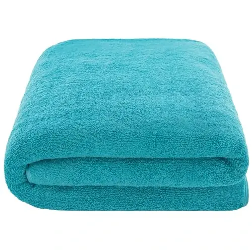 American Soft Linen Oversized Bath Sheet 40x80 Extra Large for Bathroom, 600 GSM 100% Cotton Turkish Jumbo Bathsheet Towels for Adults, Aqua Blue Bath Sheet - 3