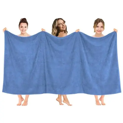 American Soft Linen 100% Cotton 600 GSM Turkish 40x80 Oversized Bath Towel Sheet, Extra Large Adult Towels for Bathroom, Electric Blue Bath Sheet - AMERICAN SOFT LINEN
