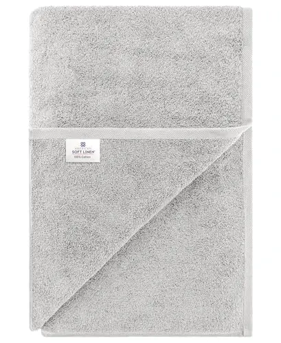 American Soft Linen Oversized Bath Sheet 40x80 Extra Large for Bathroom, 600 GSM 100% Cotton Turkish Jumbo Bathsheet Towels for Adults, Silver Gray Bath Sheet - 6