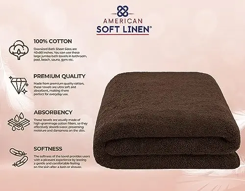 American Soft Linen 100% Cotton 600 GSM Turkish 40x80 Oversized Bath Towel Sheet, Extra Large Adult Towels for Bathroom, Brown Bath Sheet - 4