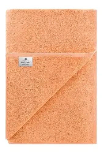 American Soft Linen Oversized Bath Sheet 40x80 Extra Large for Bathroom, 600 GSM 100% Cotton Turkish Jumbo Bathsheet Towels for Adults Malibu Peach Bath Sheet - 6