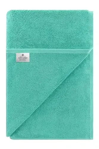 American Soft Linen Oversized Bath Sheet 40x80 Extra Large for Bathroom, 600 GSM 100% Cotton Turkish Jumbo Bathsheet Towels for Adults, Turquoise Bath Sheet - 6