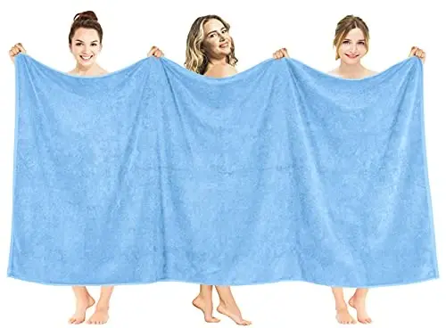 American Soft Linen 100% Cotton 600 GSM Turkish 40x80 Oversized Bath Towel Sheet, Extra Large Adult Towels for Bathroom, Sky Blue Bath Sheet - 1