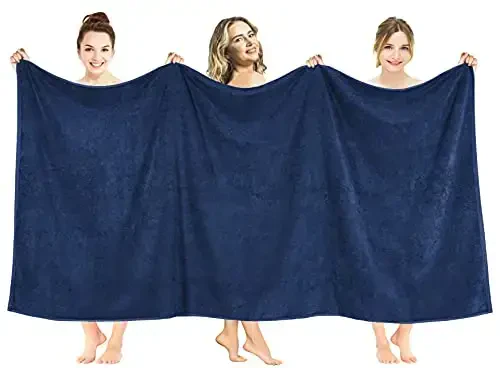 American Soft Linen Oversized Bath Sheet 40x80 Extra Large for Bathroom, 600 GSM 100% Cotton Turkish Jumbo Bathsheet Towels for Adults, Navy Blue Bath Sheet - 1