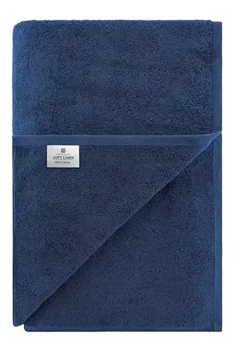 American Soft Linen Oversized Bath Sheet 40x80 Extra Large for Bathroom, 600 GSM 100% Cotton Turkish Jumbo Bathsheet Towels for Adults, Navy Blue Bath Sheet - 6