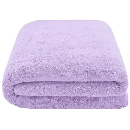 American Soft Linen Oversized Bath Sheet 40x80 Extra Large for Bathroom, 600 GSM 100% Cotton Turkish Jumbo Bathsheet Towels for Adults, Lilac Bath Sheet - 3