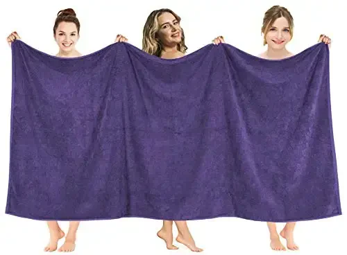 American Soft Linen Oversized Bath Sheet 40x80 Extra Large for Bathroom, 600 GSM 100% Cotton Turkish Jumbo Bathsheet Towels for Adults, Purple Bath Sheet - 1