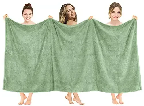 American Soft Linen Oversized Bath Sheet 40x80 Extra Large for Bathroom, 600 GSM 100% Cotton Turkish Jumbo Bathsheet Towels for Adults, Sage Green - 1
