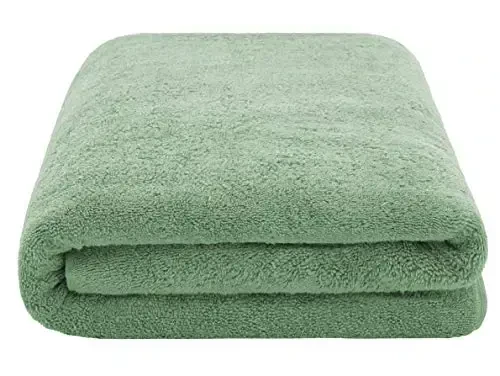 American Soft Linen Oversized Bath Sheet 40x80 Extra Large for Bathroom, 600 GSM 100% Cotton Turkish Jumbo Bathsheet Towels for Adults, Sage Green - 3