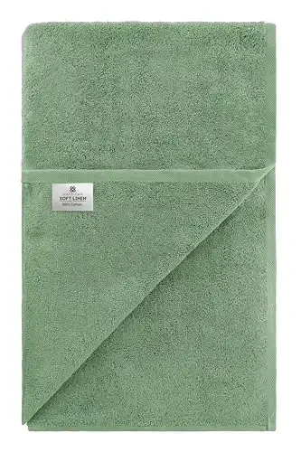 American Soft Linen Oversized Bath Sheet 40x80 Extra Large for Bathroom, 600 GSM 100% Cotton Turkish Jumbo Bathsheet Towels for Adults, Sage Green - 6