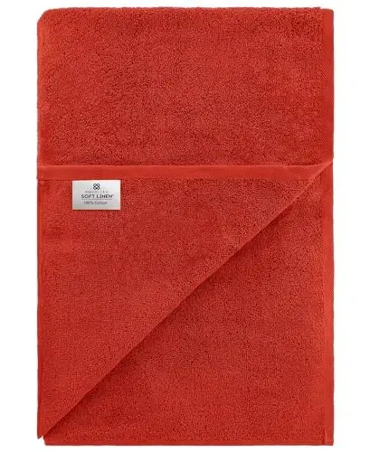 American Soft Linen Oversized Bath Sheet 40x80 Extra Large for Bathroom, 600 GSM 100% Cotton Turkish Jumbo Bathsheet Towels for Adults, Red Bath Sheet - 6