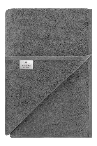 American Soft Linen Oversized Bath Sheet 40x80 Extra Large for Bathroom, 600 GSM 100% Cotton Turkish Jumbo Bathsheet Towels for Adults, Dark Gray Bath Sheet - 6