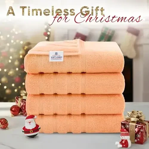 American Soft Linen Luxury 4 Piece Bath Towel Set, 600 GSM 100% Cotton Turkish Bath Towels for Bathroom, 27x54 in Extra Large Bathroom Shower Towels, Malibu Peach - AMERICAN SOFT LINEN (1)
