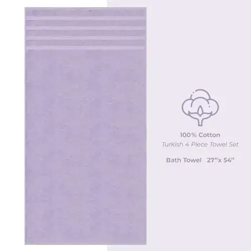 American Soft Linen Luxury 4 Piece Bath Towel Set, 600 GSM 100% Cotton Turkish Bath Towels for Bathroom, 27x54 in Extra Large Bathroom Shower Towels, Lilac - 5