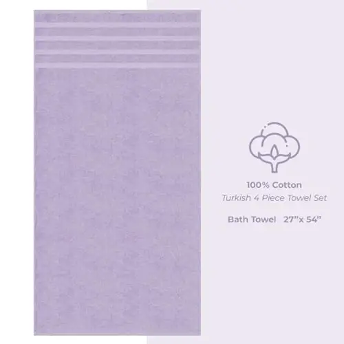 American Soft Linen Luxury 4 Piece Bath Towel Set, 600 GSM 100% Cotton Turkish Bath Towels for Bathroom, 27x54 in Extra Large Bathroom Shower Towels, Lilac - 4