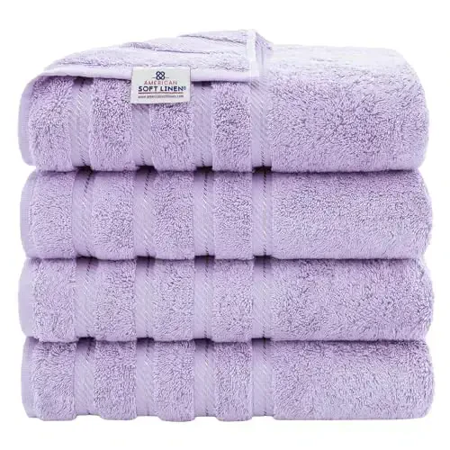 American Soft Linen Luxury 4 Piece Bath Towel Set, 600 GSM 100% Cotton Turkish Bath Towels for Bathroom, 27x54 in Extra Large Bathroom Shower Towels, Lilac - AMERICAN SOFT LINEN