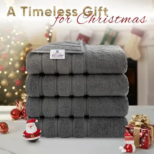 American Soft Linen Luxury 4 Piece Bath Towel Set, 600 GSM 100% Cotton Turkish Bath Towels for Bathroom, 27x54 in Large Bathroom Shower Towels, Dark Gray - 2