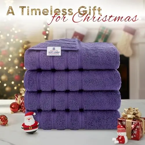 American Soft Linen Luxury 4 Piece Bath Towel Set, 600 GSM 100% Cotton Turkish Bath Towels for Bathroom, 27x54 in Extra Large Bathroom Shower Towels, Purple - 2