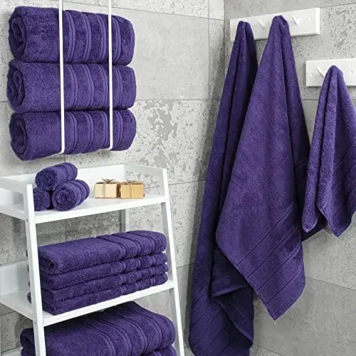 American Soft Linen Luxury 4 Piece Bath Towel Set, 600 GSM 100% Cotton Turkish Bath Towels for Bathroom, 27x54 in Extra Large Bathroom Shower Towels, Purple - 3
