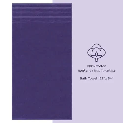 American Soft Linen Luxury 4 Piece Bath Towel Set, 600 GSM 100% Cotton Turkish Bath Towels for Bathroom, 27x54 in Extra Large Bathroom Shower Towels, Purple - 5