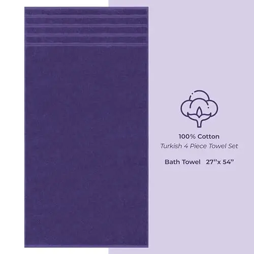 American Soft Linen Luxury 4 Piece Bath Towel Set, 600 GSM 100% Cotton Turkish Bath Towels for Bathroom, 27x54 in Extra Large Bathroom Shower Towels, Purple - 4